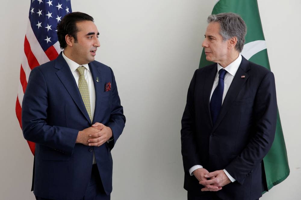 US Secretary of State Antony Blinken meets with Pakistani Foreign Minister Bhutto Zardari at United Nations headquarters in New York May 18, 2022. — Reuters pic