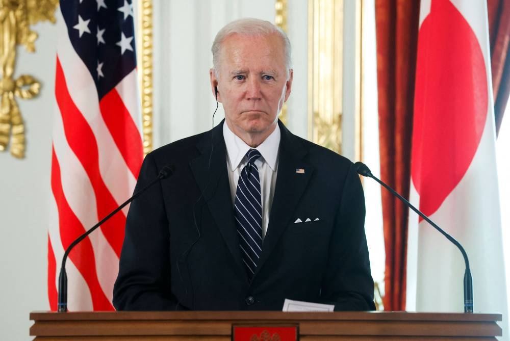 US President Joe Biden attends a joint news conference with Japan's Prime Minister Fumio Kishid (not pictured) after their bilateral meeting at Akasaka Palace in Tokyo May 23, 2022. — Reuters pic