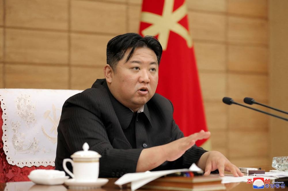 North Korean leader Kim Jong-un speaks at a politburo meeting of the Worker's Party on the country's Covid-19 outbreak response in this undated photo released by North Korea's Korean Central News Agency (KCNA) on May 21, 2022. ― KCNA via Reuters