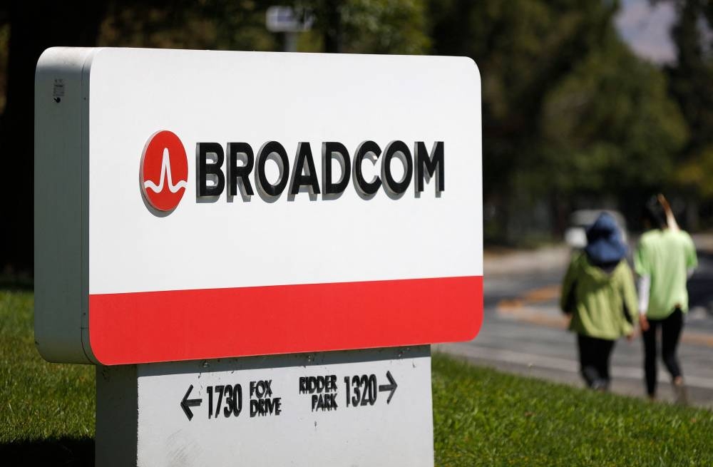 In this file photo taken on June 03, 2021, a sign is seen outside the Broadcom offices in San Jose, California. — AFP pic