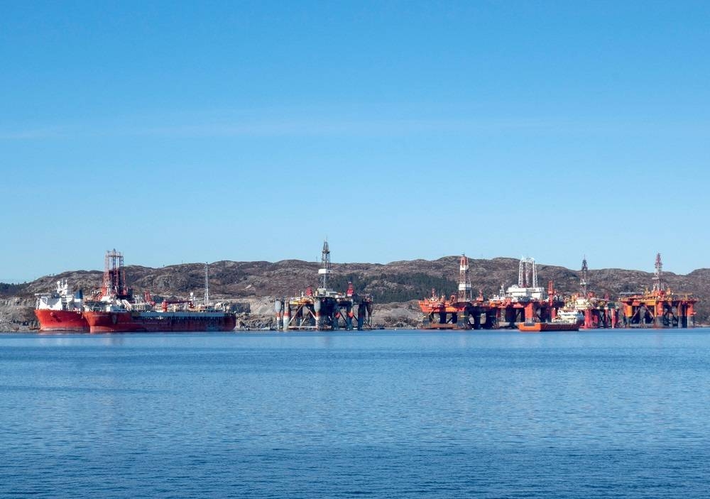 Drilling rigs and ships anchored in Skipavika, Norway April 1, 2018. ― Reuters file pic