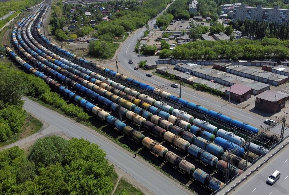 An aerial view shows oil tank cars and railroad freight wagons in Omsk, Russia May 24, 2022. Picture taken with a drone. — Reuters pic