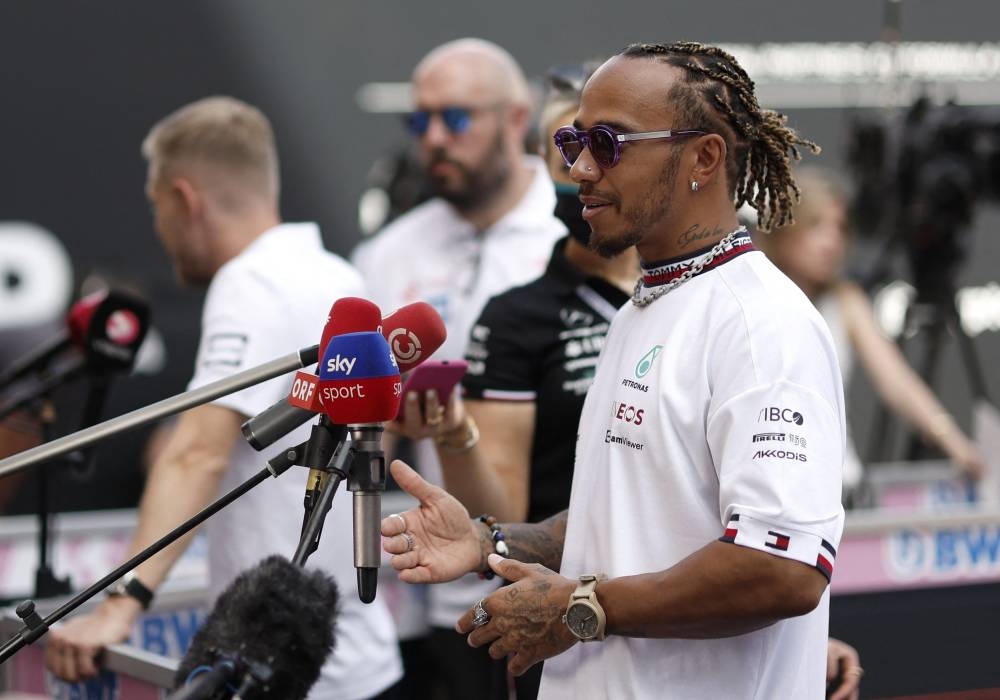 Mercedes' Lewis Hamilton speaks to the media ahead of practice at Circuit de Monaco, Monte Carlo May 27, 2022. — Reuters pic	