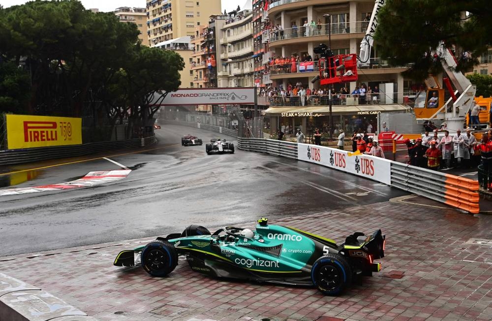 Aston Martin's German driver Sebastian Vettel recovers after going off the track during the Monaco Formula 1 Grand Prix at the Monaco street circuit in Monaco, on May 29, 2022. — AFP pic