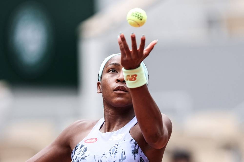 US’ Coco Gauff serves the ball to Belgium’s Elise Mertens during their women’s singles match on day eight of the Roland-Garros Open tennis tournament at the Court Philippe-Chatrier in Paris, May 29, 2022. — AFP pic 