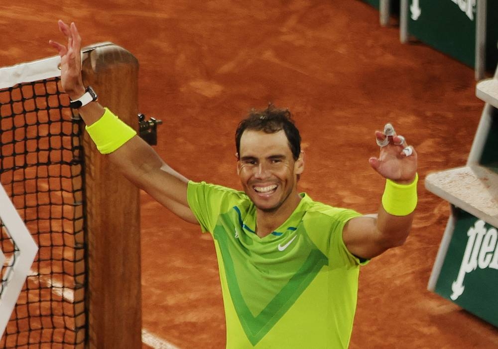 Spain's Rafael Nadal celebrates winning his quarter final match against Serbia's Novak Djokovic at Roland Garros, Paris June 1, 2022. — Reuters pic