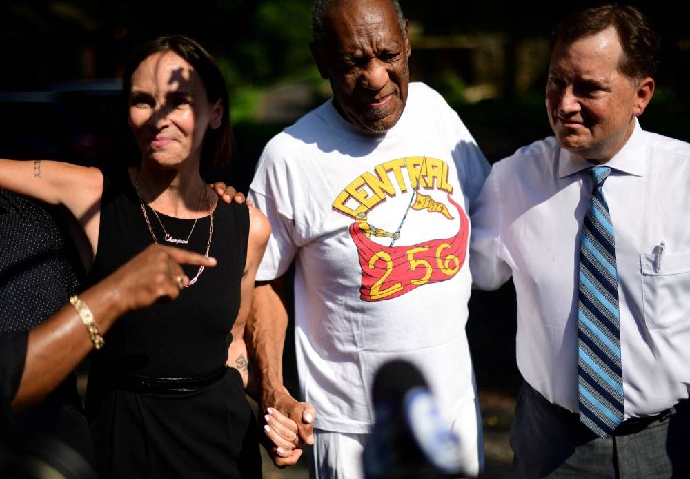 Bill Cosby is seen outside his home after Pennsylvania's highest court overturned his sexual assault conviction and ordered him released from prison immediately June 30, 2021. — Reuters pic