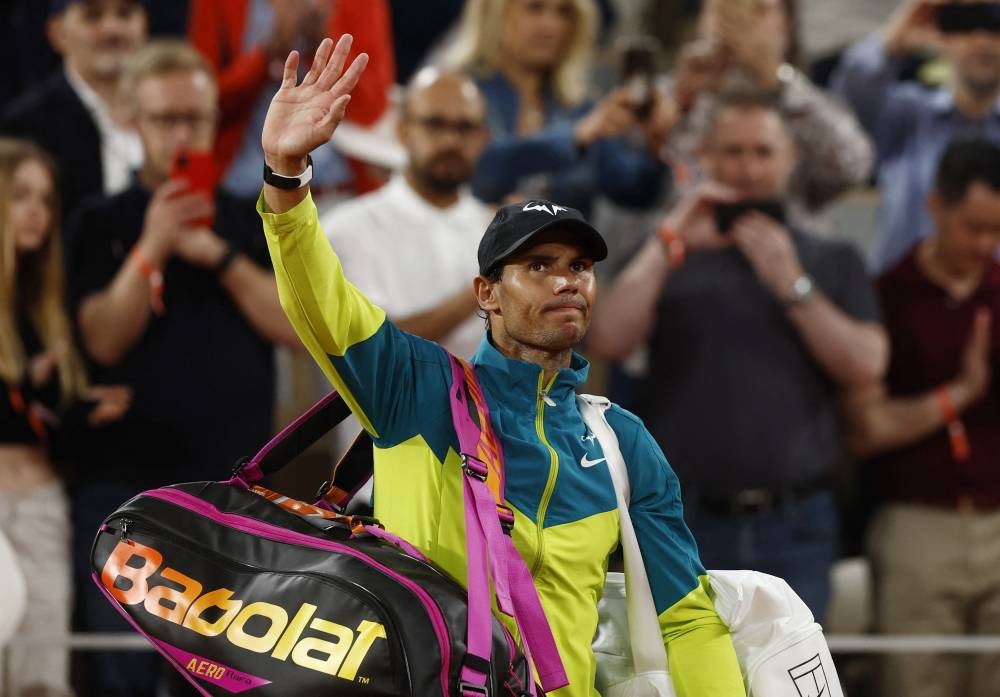 Spain's Rafael Nadal salutes fans after the match, June 3, 2022. ― Reuters pic