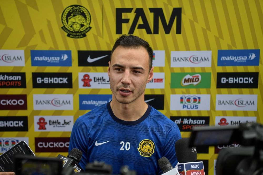 Harimau Malaya player Dion Cools when met by reporters at the squad training session ahead of the 2023 Asian Cup Qualifier Finals at Wisma FAM, June 4, 2022. — Bernama pic