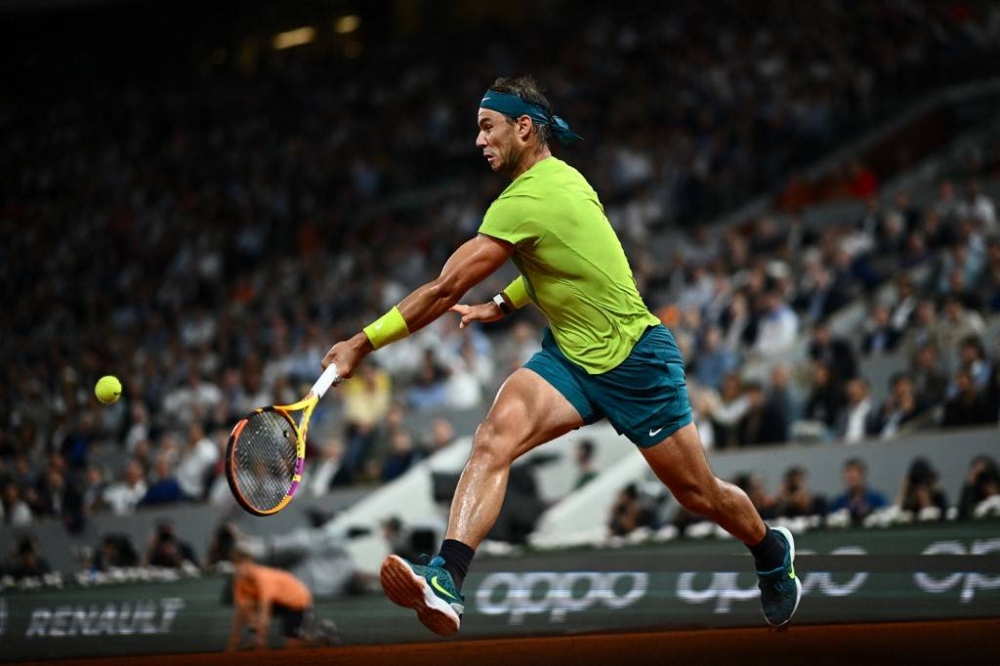 Spain’s Rafael Nadal plays a forehand return to Germany’s Alexander Zverev during their men’s semi-final match on day 13 of the Roland-Garros Open tennis tournament at the Court Philippe-Chatrier in Paris on June 3, 2022. — AFP pic