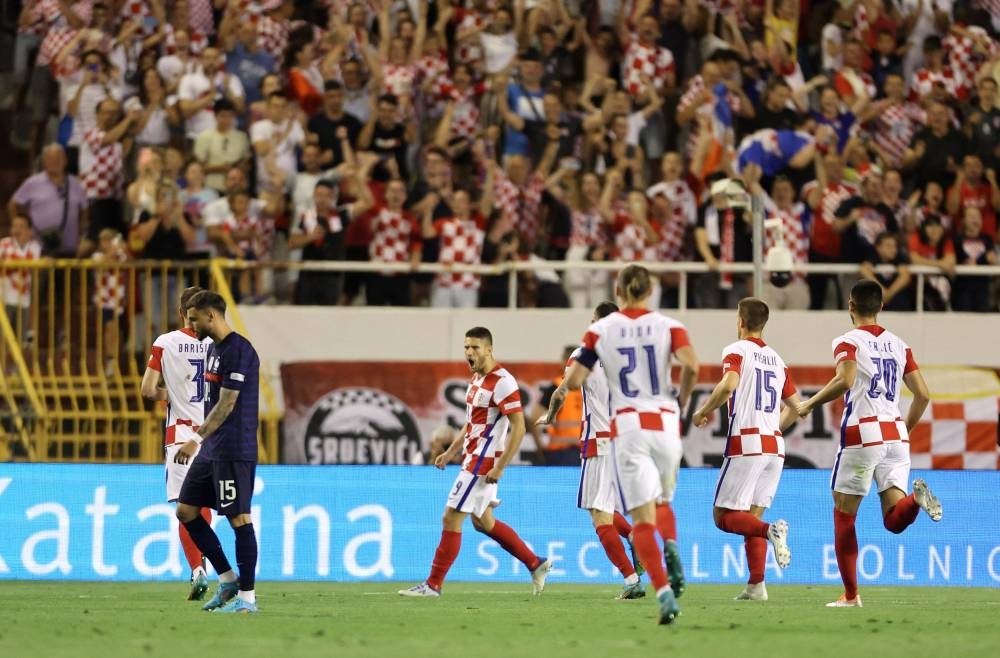 Croatia's Andrej Kramaric celebrates scoring their first goal against France at Stadion Poljud, Split June 6, 2022. — Reuters pic