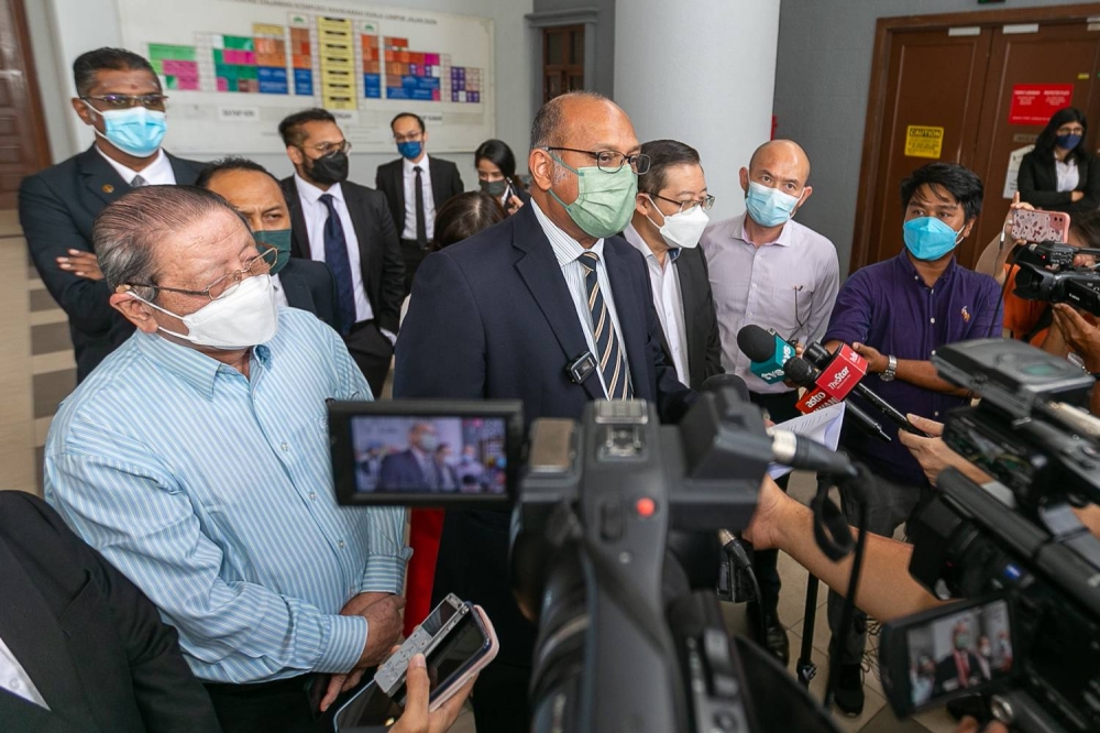 Lim Guan Eng’s lawyer, Gobind Singh Deo, speaks to the media during a press conference at the Kuala Lumpur High Court, June 7, 2022. ― Picture by Devan Manuel