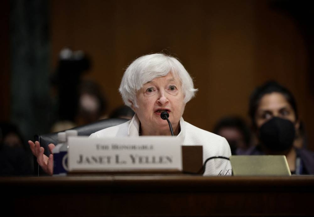 US Treasury Secretary Janet Yellen testifies before a Senate Finance Commmittee hearing on President Biden's 2023 budget, on Capitol Hill in Washington June 7, 2022. — Reuters pic