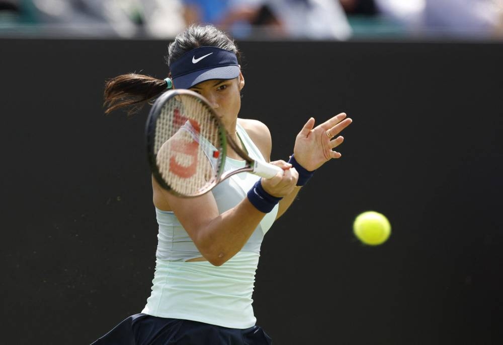 Britain's Emma Raducanu in action during her first round match against Switzerland's Viktorija Golubic at the Nottingham Open June 7, 2022. — Reuters pic