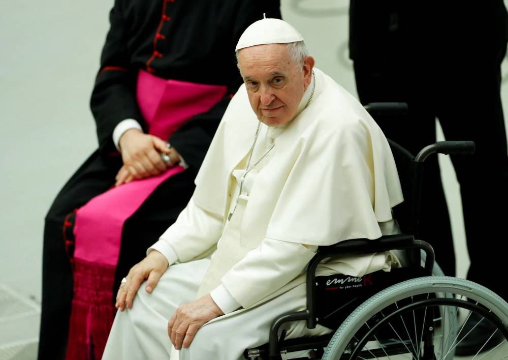 Pope Francis' knee ailment has forced him to use a wheelchair for more than a month. — Reuters pic