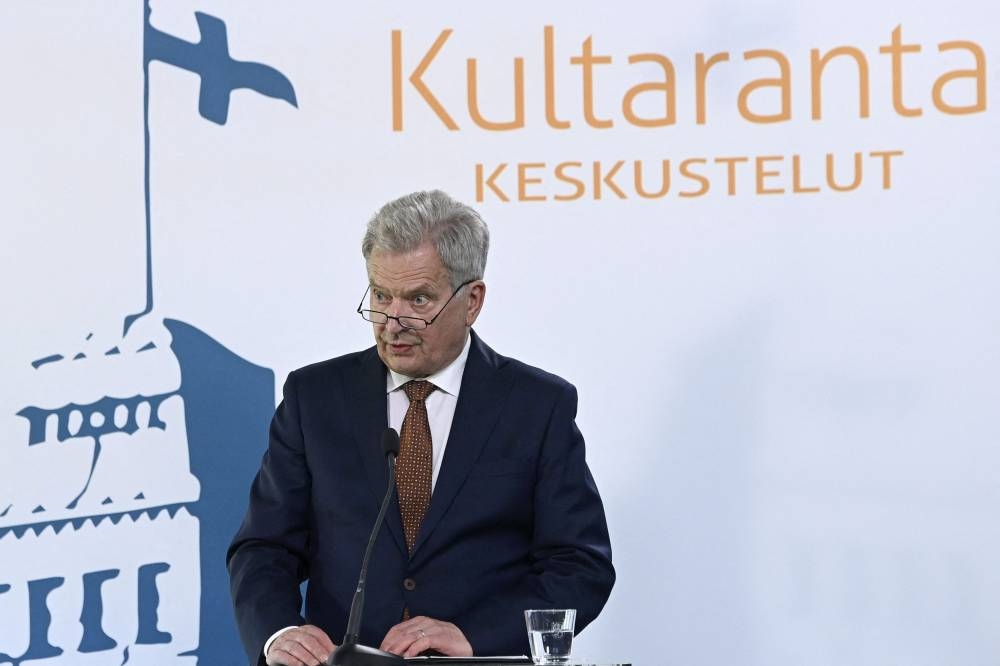 Finnish President Sauli Niinisto speaks at the opening of the Kultaranta Talks, hosted by Finnish President at the presidential summer residence Kultaranta in Naantali, Finland, June 12, 2022. — Lehtikuva/Markku Ulander pic via Reuters