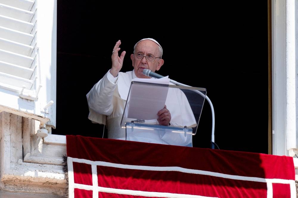 Pope Francis leads Angelus prayer from his window, at the Vatican, June 12, 2022. — Vatican Media handout pic via Reuters