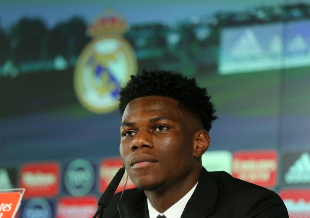 Aurelien Tchouameni is unveiled as a Real Madrid player at Estadio Alfredo Di Stefano, Madrid June 14, 2022. — Reuters pic