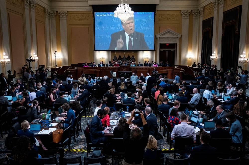 A video of former President Donald Trump speaking is shown on a screen as the House select committee tasked with investigating the January 6th attack on the Capitol hold a hearing on Capitol Hill , in Washington June 13, 2022. — Reuters pic