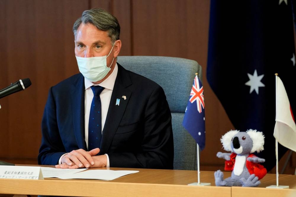 Australian Defence Minister Richard Marles speaks as he and his Japanese counterpart Nobuo Kishi (not pictured) attend a joint news conference at the Ministry of Defence in Tokyo June 15, 2022. — Reuters pic