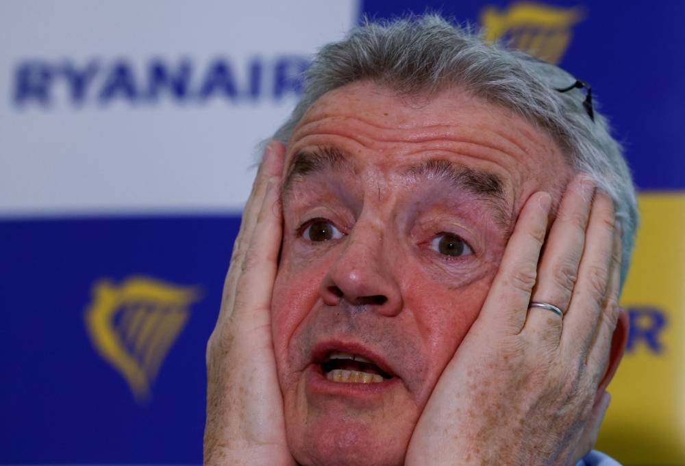 Ryanair CEO Michael O'Leary reacts during a news conference on EU climate change policies, in Brussels June 14, 2022. — Reuters pic