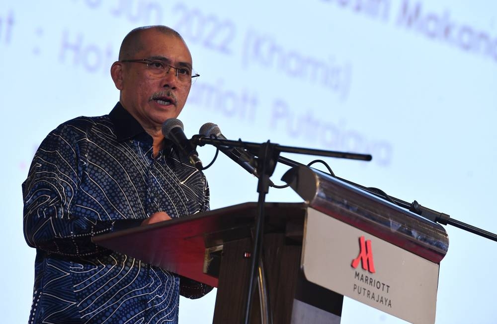 Agriculture and Food Industries Minister Datuk Seri Ronald Kiandee delivers a speech at the launch of the Bio-based Accelerator (BBA) programme in Putrajaya, June 16, 2022. — Bernama pic 