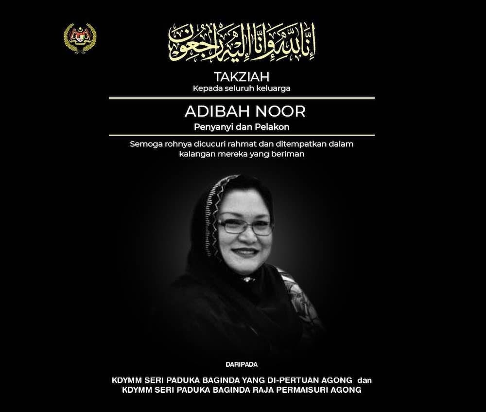 Agong, Raja Permaisuri convey condolences to family of Adibah Noor