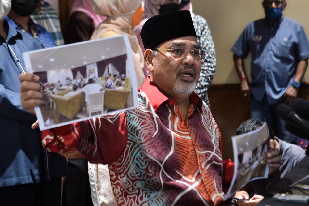 Pasir Salak MP, Datuk Seri Tajuddin Rahman speaks during press conference in Petaling Jaya on June 27, 2022. — Picture by Miera Zulyana