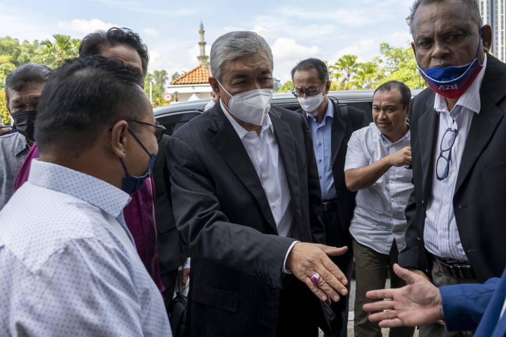 Datuk Seri Ahmad Zahid Hamidi arrives at the Kuala Lumpur High Court Complex June 29, 2022. — Picture by Shafwan Zaidon