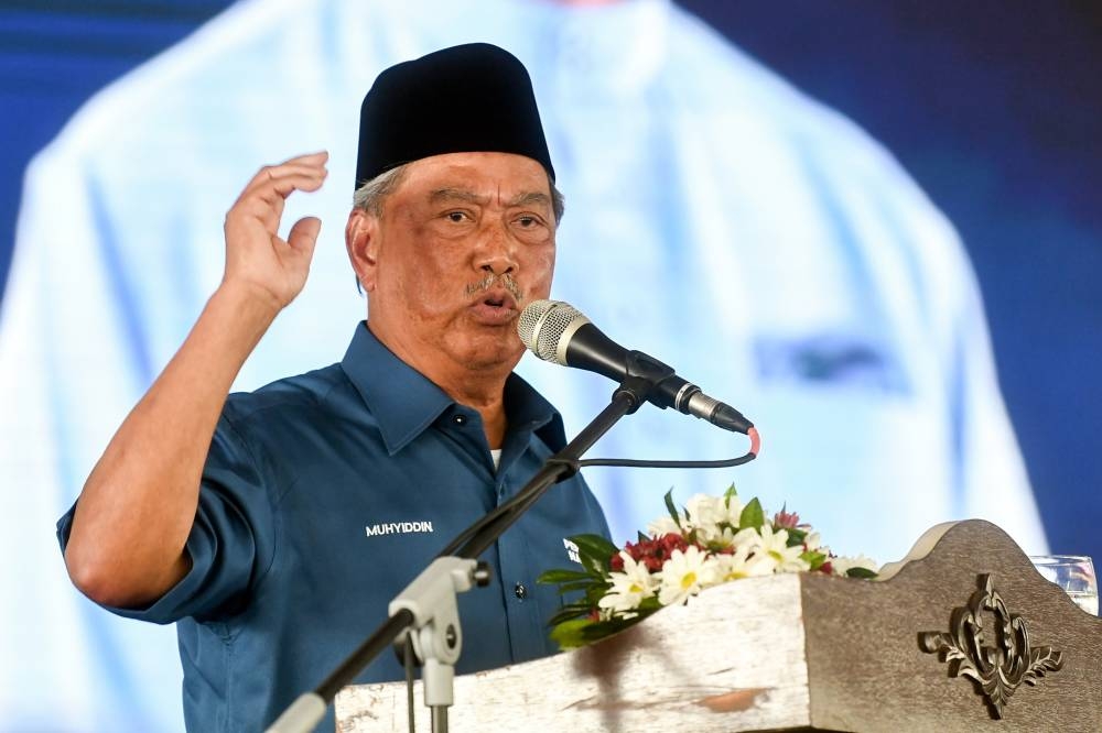 Tan Sri Muhyiddin Mohd Yassin speaking at an event in Tanah Merah, Kelantan, July 2, 2022. ― Bernama pic