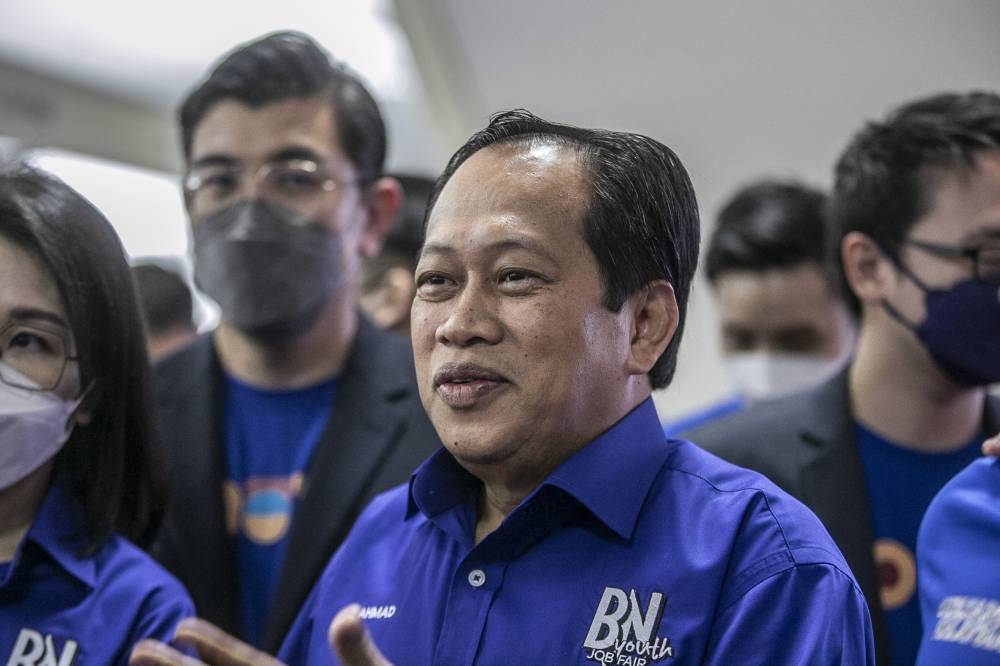 Umno secretary-general Datuk Seri Ahmad Maslan during the launch of Barisan Nasional Youth Job Fair at World Trade Centre Kuala Lumpur June 24, 2022. — Picture by Hari Anggara