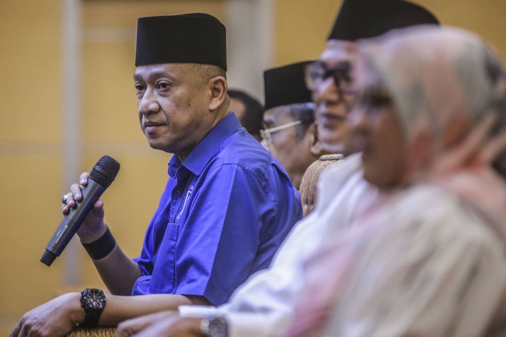 Padang Rengas MP Datuk Seri Mohamed Nazri Abdul Aziz speaks to reporters during a press conference at World Trade Centre Kuala Lumpur January 12, 2021. — Picture by Hari Anggara.