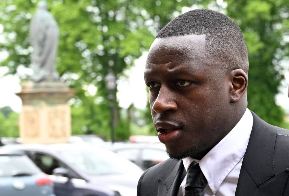 Manchester City and France international footballer Benjamin Mendy arrives at Chester Crown Court for a pre-trial hearing in Chester, north-west England, May 23, 2022. — AFP pic