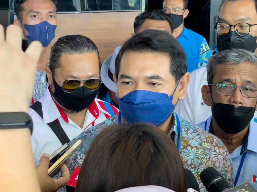 Rafizi Ramli speaking to media at the PKR National congress, July 16,2022. — Picture by Devan Manuel