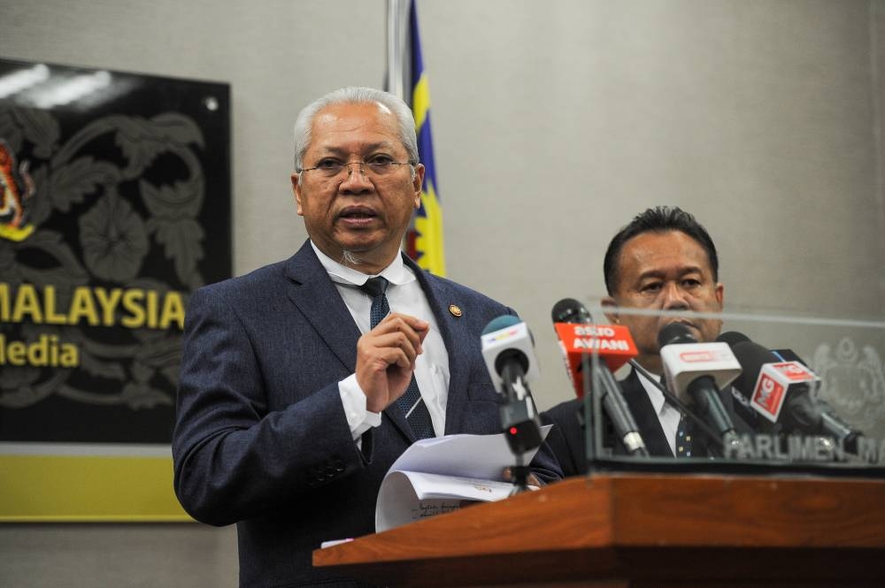 Tan Sri Annuar Musa speaks during a press conference after chairing a task force meeting at the Parliament in Kuala Lumpur July 18, 2022. — Bernama pic