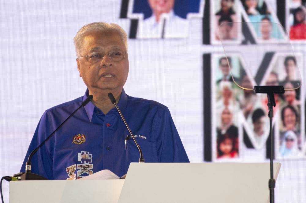 Prime Minister Datuk Seri Ismail Sabri Yaakob delivers a speech at the launch of the Kelantan Malaysian Family Aspirations Tour, at the Sultan Muhammad IV Stadium in Kota Baru July 23, 2022. — Bernama pic