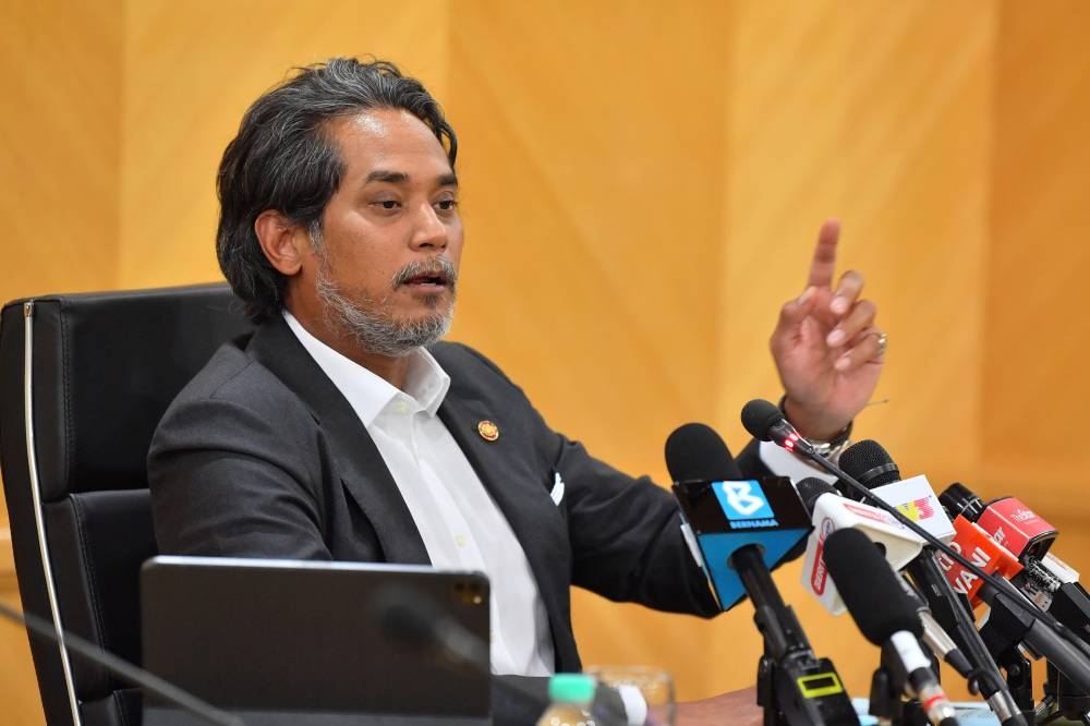 Health Minister Khairy Jamaluddin speaks during a special interview with the media on the Tobacco and Smoking Products Control Bill 2022. — Bernama pic