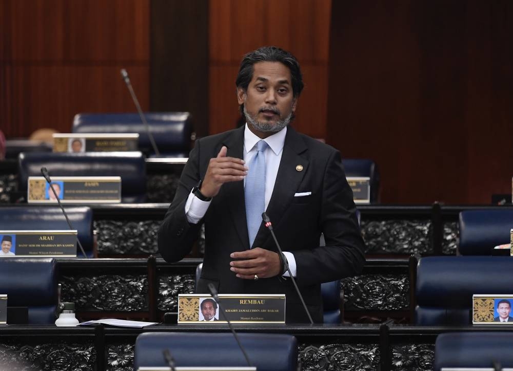 Health Minister Khairy Jamaluddin speaks at the Dewan Rakyat, August 2, 2022. He said that the Bill would be scrutinised over matters of enforcement, penalty and improvements mooted by MPs while debating the matter in Parliament, and that amendments would be made if deemed necessary. — Bernama pic 