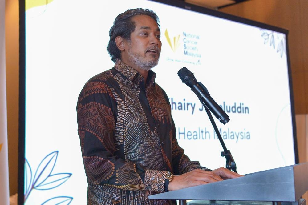 Khairy Jamaluddin speaks during the launch of a cancer awareness project in Kuala Lumpur on August 11, 2022. — Picture by Shafwan Zaidon