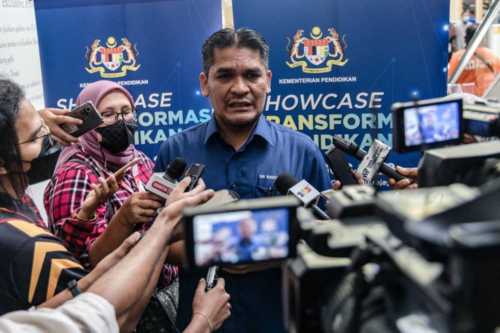 Education Minister Datuk Mohd Radzi Md Jidin speaks during a press conference at Alamanda, Putrajaya August 13, 2022. — Picture by Firdaus Latif