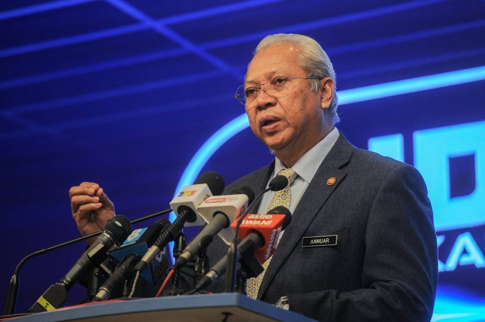 Tan Sri Annuar Musa speaks at a media conference after chairing the task force meeting in Putrajaya, August 15, 2022. — Bernama pic 