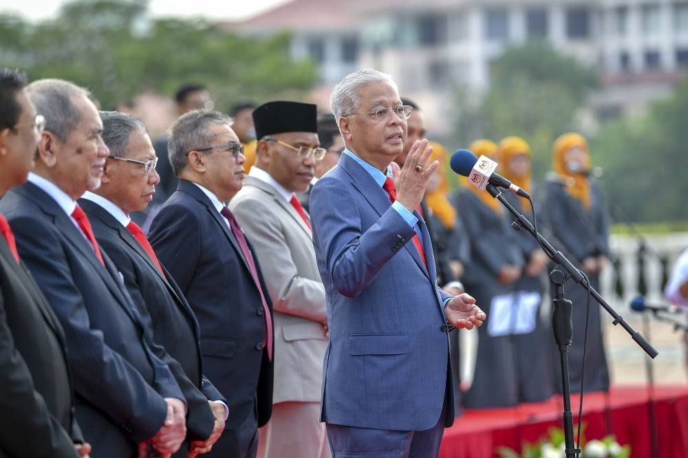 Prime Minister Datuk Seri Ismail Sabri Yaakob addresses members of the civil service at the Prime Minister's Department in Putrajaya August 16, 2022. — Bernama pic