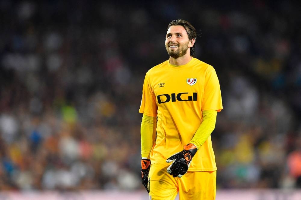 Rayo Vallecano's North Macedonian goalkeeper Stole Dimitrievski smiles during the Spanish league football match between FC Barcelona and Rayo Vallecano de Madrid at the Camp Nou stadium in Barcelona on August 13, 2022. — AFP pic