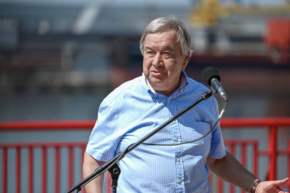 UN Secretary-General Antonio Guterres makes a statement during his visit of Odessa’s port on August 19, 2022, amid Russian invasion of Ukraine. — AFP pic