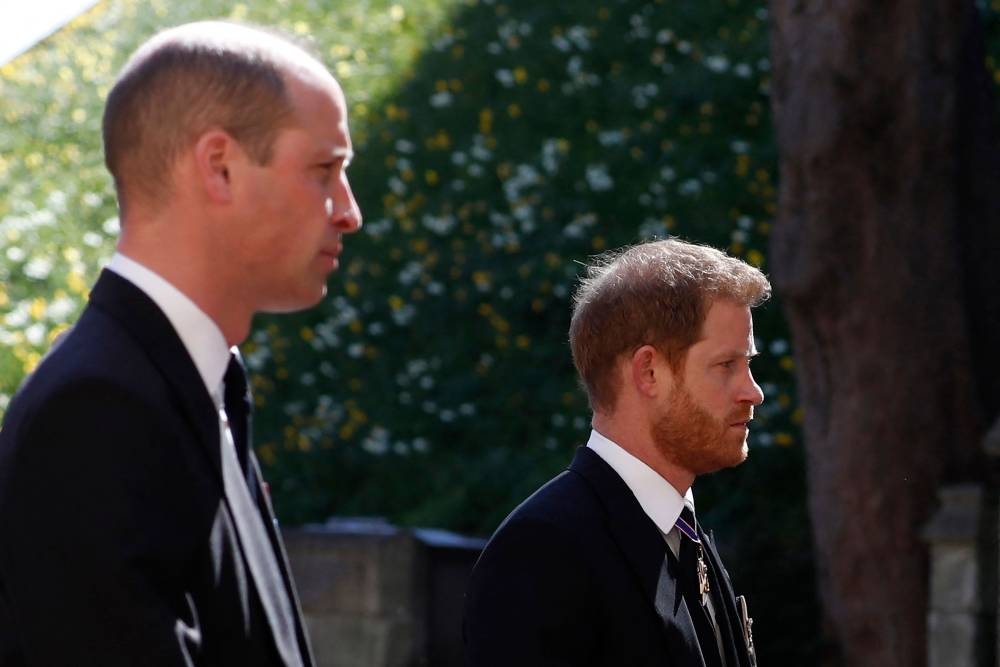 In this file photo taken on April 17, 2021 Britain's Prince William, Duke of Cambridge and Britain's Prince Harry, Duke of Sussex follow the coffin during the ceremonial funeral procession of Britain's Prince Philip, Duke of Edinburgh to St George's Chapel in Windsor Castle in Windsor, west of London. — AFP pic