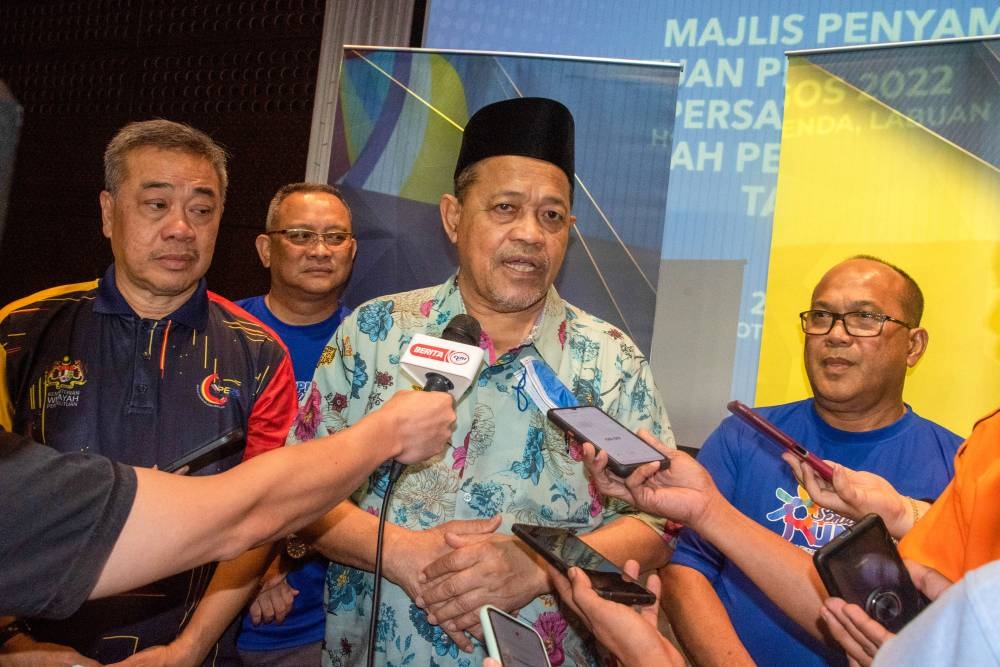 Datuk Seri Shahidan Kassim addresses members of the media in Labuan August 20, 2022. — Bernama pic