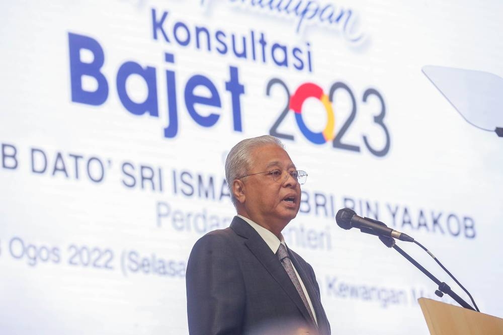 Prime Minister Datuk Seri Ismail Sabri Yaakob speaks at the closing of the 2023 Budget Consultation programme at the Ministry of Finance in Putrajaya, August 23, 2022. — Picture by Sayuti Zainudin