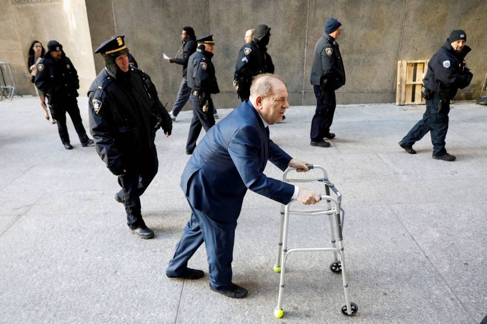 Film producer Harvey Weinstein arrives at New York Criminal Court for his sexual assault trial in the Manhattan borough of New York City January 9, 2020. — Reuters pic