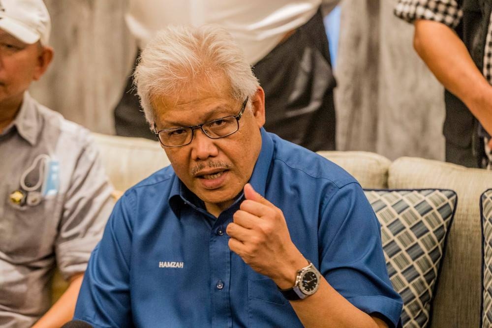 Perikatan Nasional (PN) secretary-general Datuk Seri Hamzah Zainuddin speaks during a press conference in Kota Kinabalu September 22, 2020. — Picture by Firdaus Latif