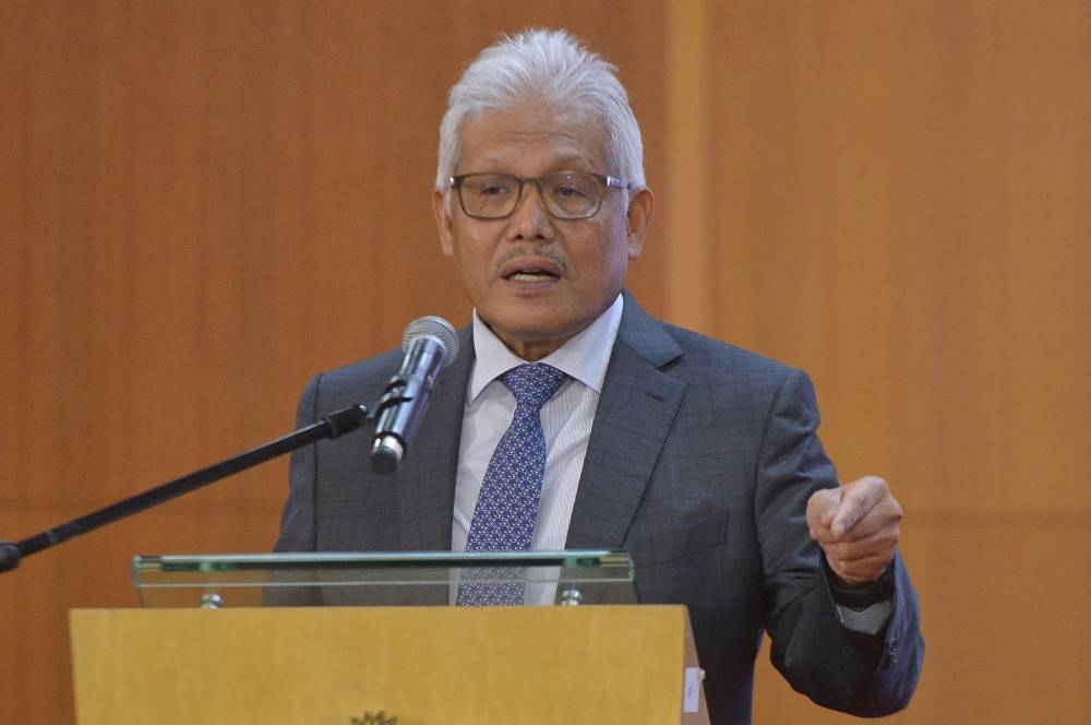 Home Minister Datuk Seri Hamzah Zainudin delivers a speech in Putrajaya July 13,  2022. — Picture by Shafwan Zaidon